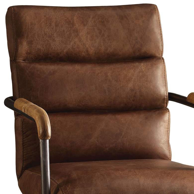 Harith Retro Brown Top Grain Leather Swivel Office Chair more views