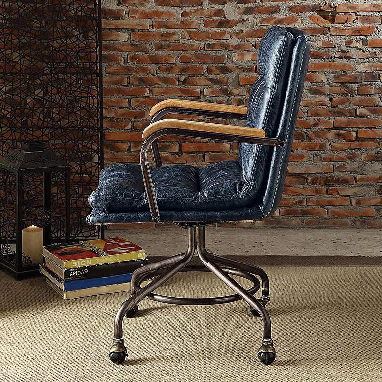 Hedia Vintage Dark Blue Top Grain Leather Swivel Office Chair more views