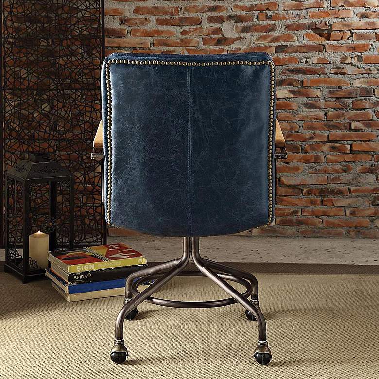 Hedia Vintage Dark Blue Top Grain Leather Swivel Office Chair more views
