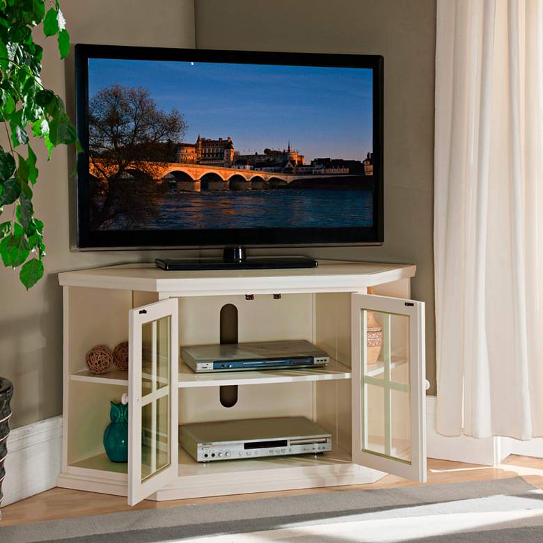 Shelbie 46&quot; Wide Cottage White 2-Door Corner TV Stand more views
