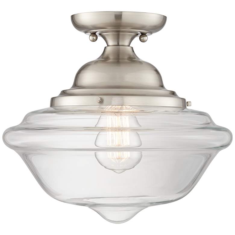 Image 5 Schoolhouse 13" Wide Brushed Nickel and Glass Ceiling Light more views