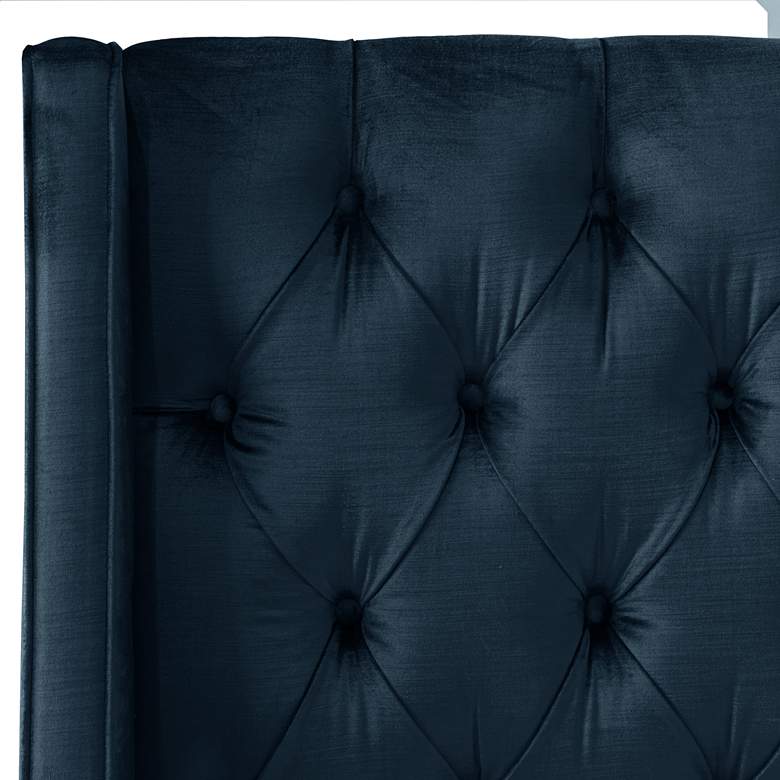Madeline Majestic Navy Fabric Tufted Wingback Queen Bed more views