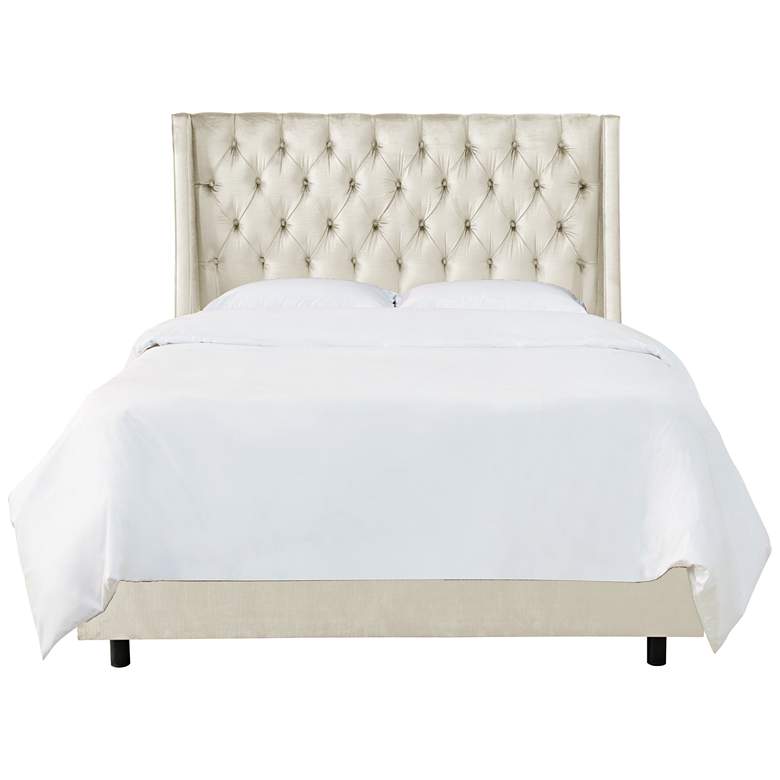 Image 2 Madeline Majestic Oyster Fabric Tufted Wingback Queen Bed more views