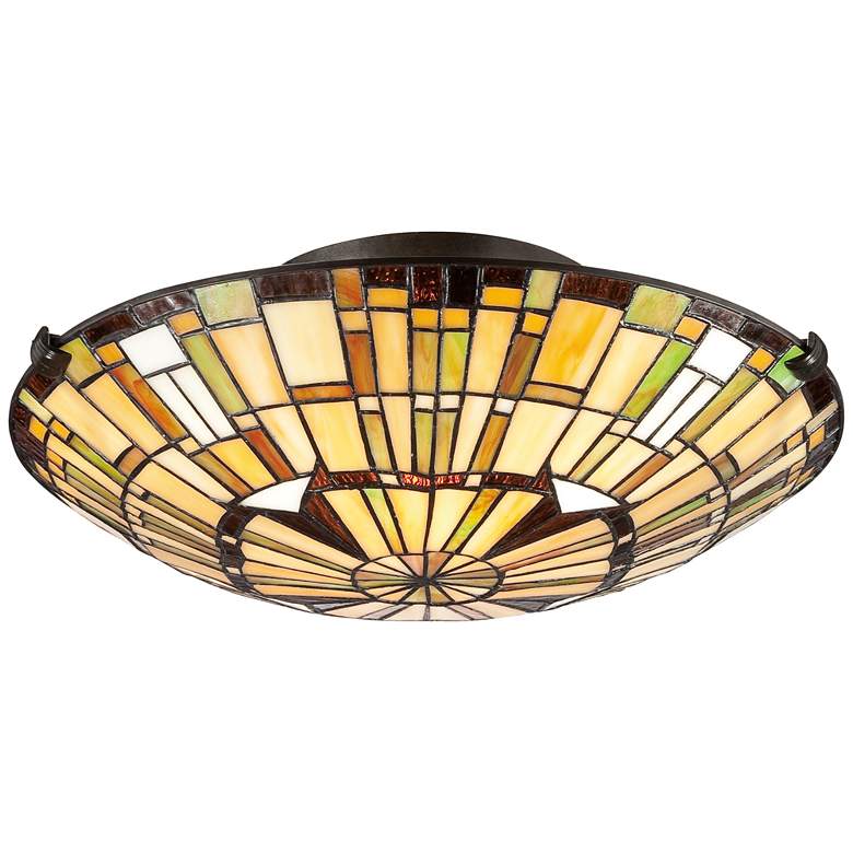 Quoizel Reed 17&quot; Wide Vintage Bronze Tiffany-Style Ceiling Light more views
