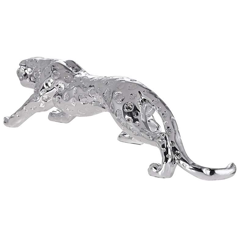 Prowling 23 1/2&quot; Wide Silver Mirror Leopard Table Sculpture more views