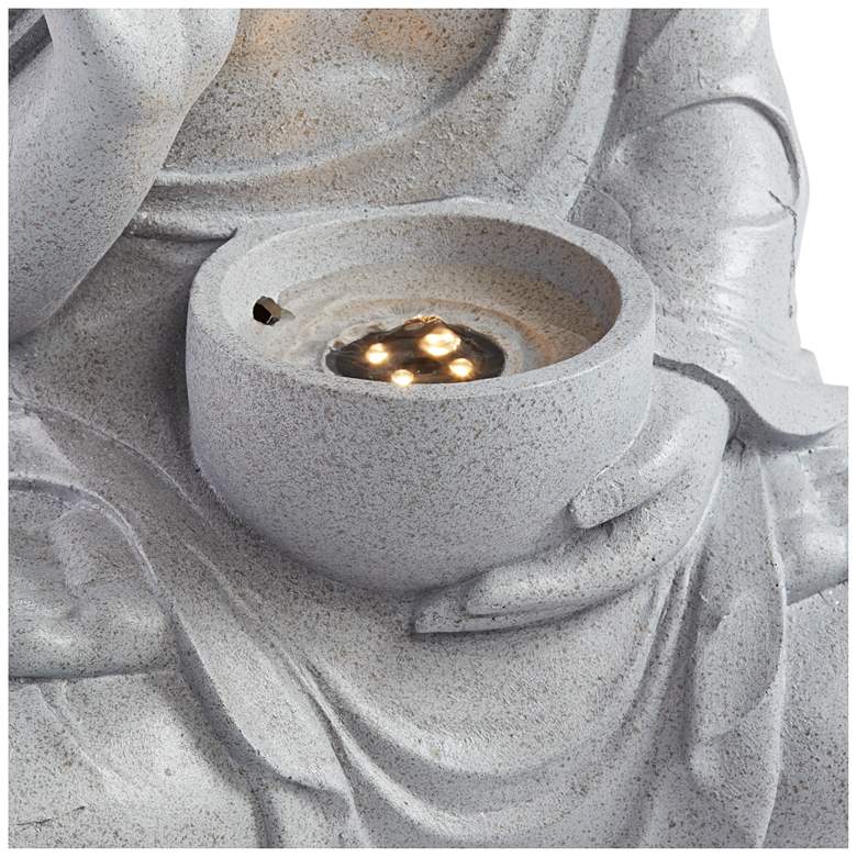 Image 4 Buddha 18 1/2" High Gray Faux Stone Bubbler Fountain with LED Light more views