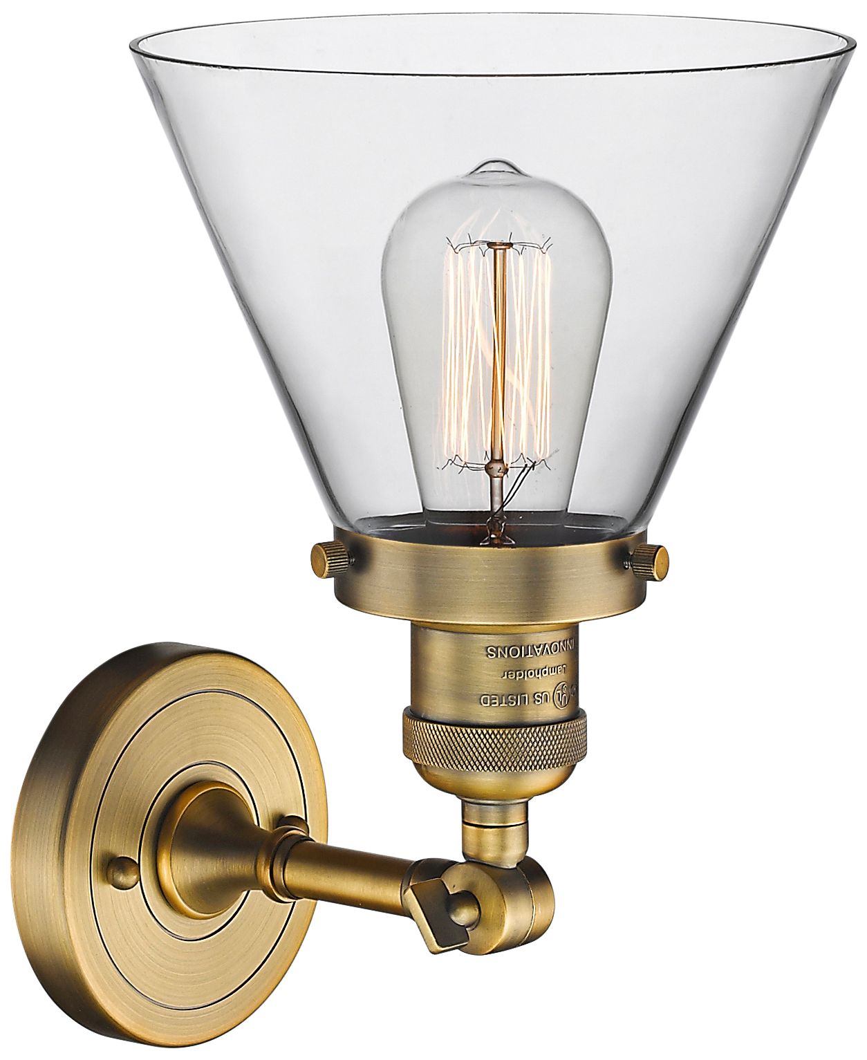 Large Cone 10" High Brushed Brass Adjustable Wall Sconce 40W94