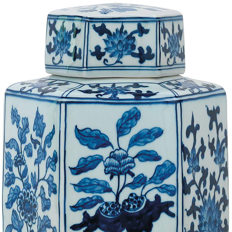 Four Seasons Blue and White 11&quot;H Hexagon Small Lifted Jar more views