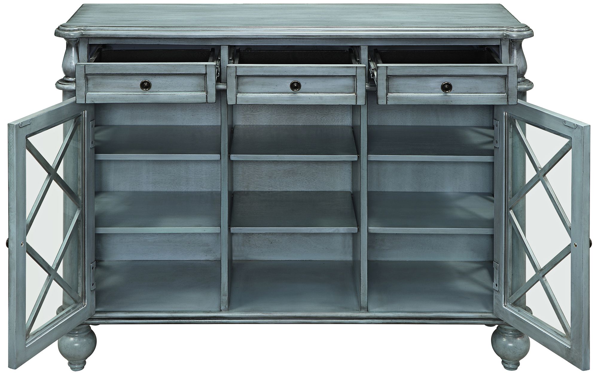 Dayna 48" Wide Antiqued Blue Wood Credenza with Glass Doors 42A90