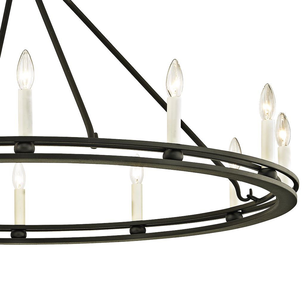 Sutton 44" Wide Black 12-Light Wagon Wheel Chandelier ...