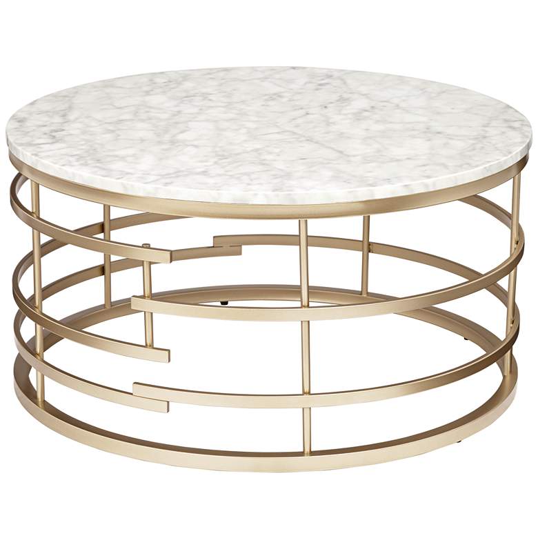 Brassica 34&quot; Wide Faux Marble and Gold Modern Coffee Table more views