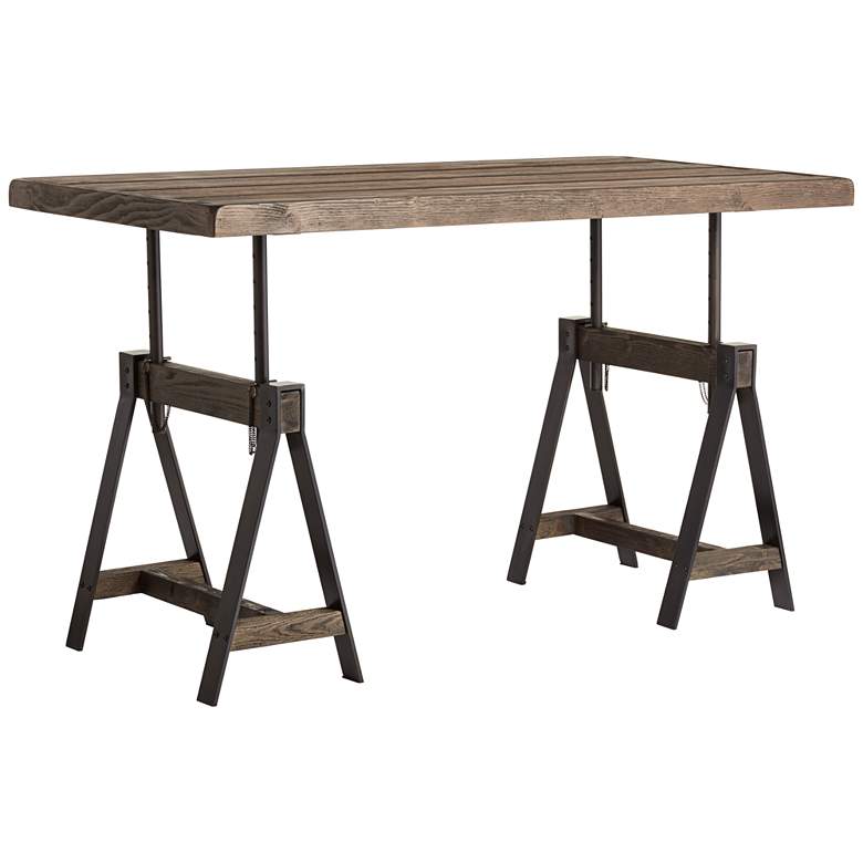 Image 7 Camden 63" Wide Distressed Brown Wood Adjustable Table more views