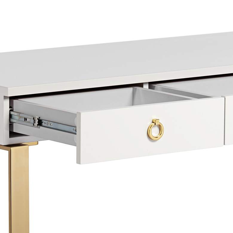 Baccarat 47&quot; Wide White Lacquer and Gold Writing Desk more views
