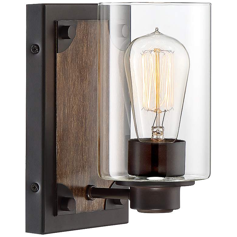 Buford 8&quot; High Wood-Accented Bronze Rustic Wall Sconce more views