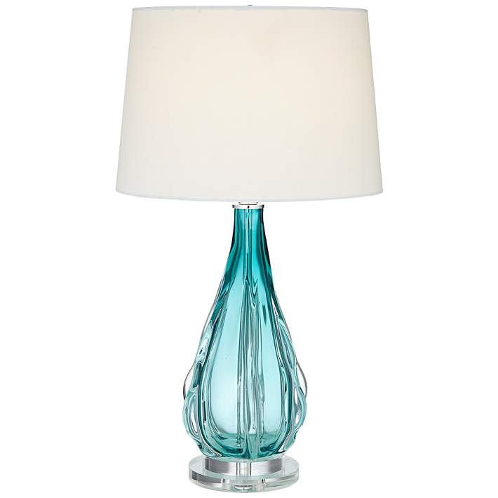 Claudette Turquoise Glass Table Lamp, Turquoise Glass Table Lamp