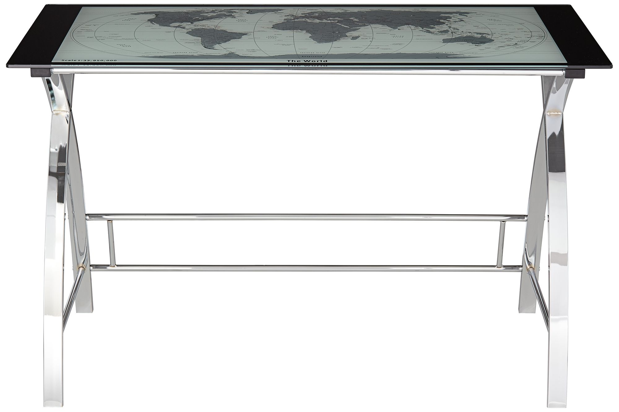 World Map 47 1/4" Wide Glass and Chrome Computer Office Desk 4R012