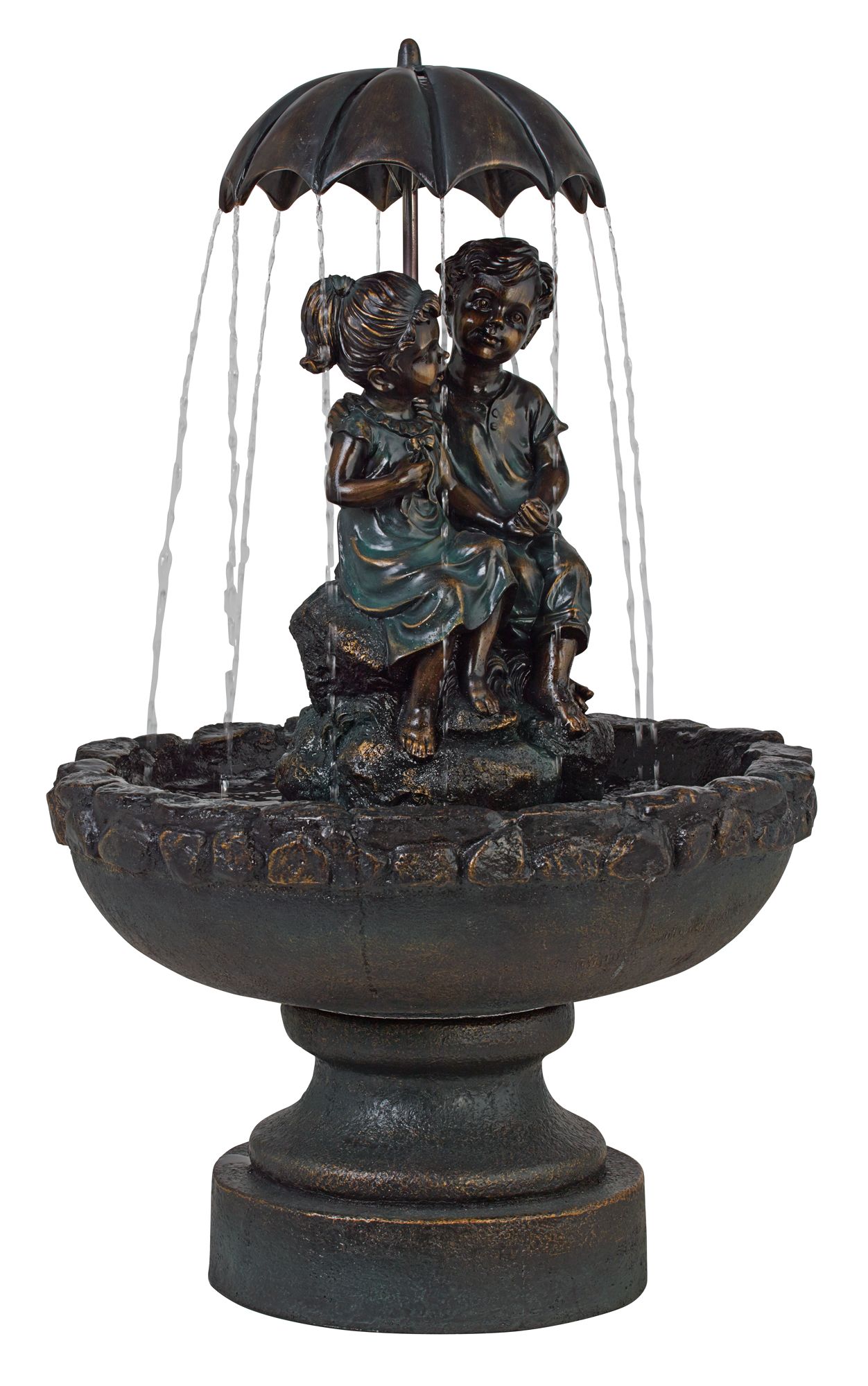 Boy and Girl Under Umbrella 40" High Indoor/Outdoor Fountain 4R475