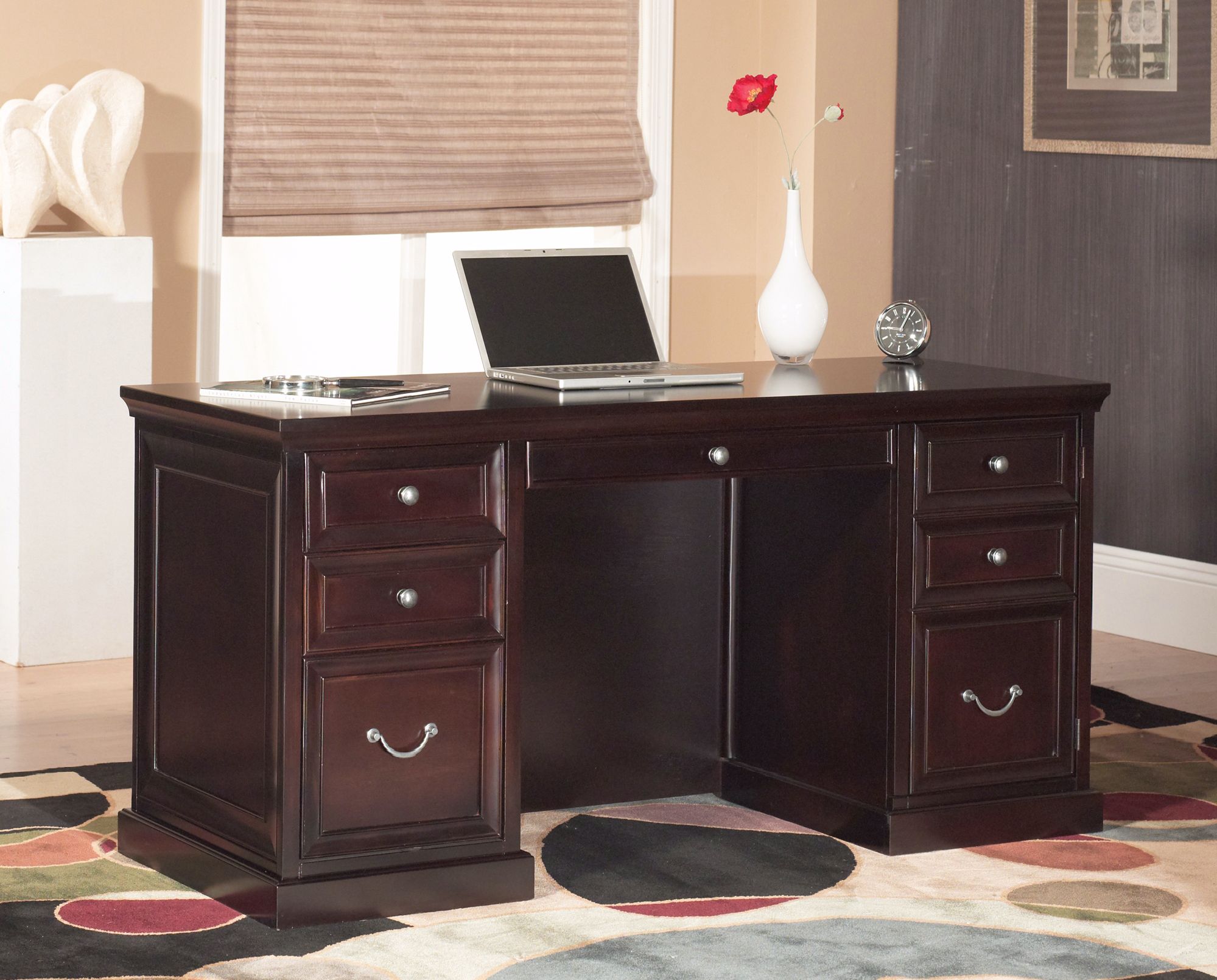 Fulton 61" Wide Double Pedestal Office Desk by Kathy Ireland 4T686
