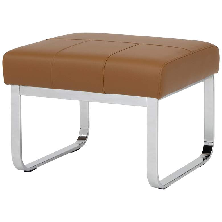 Image 5 Allure Caramel Leather and Chrome Steel Rectangular Ottoman more views