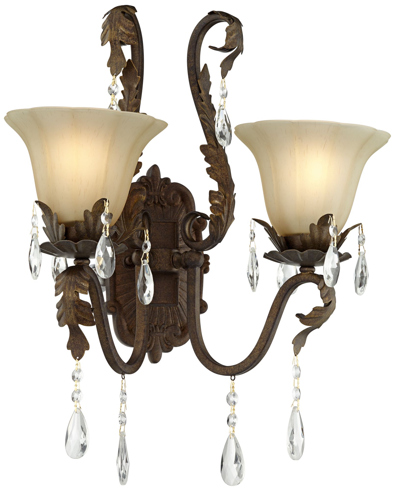 Iron Leaf 15 1/2" Wide Bronze and Crystal Wall Sconce 50921 Lamps Plus