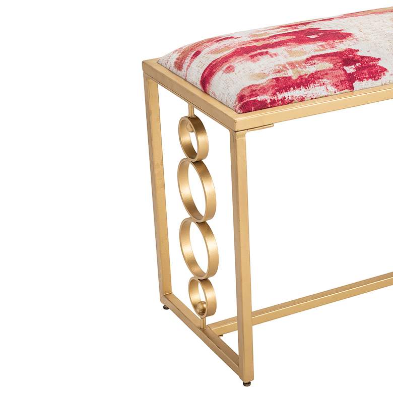 Crestview Collection Paragon Gold Iron and Pink Fabric Bench more views