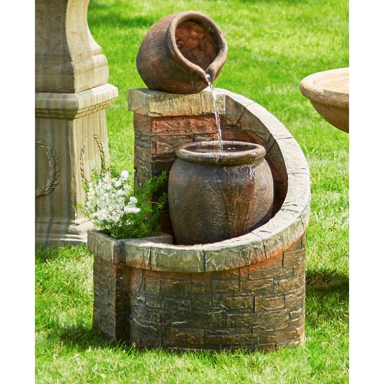 Verona 35&quot; High Rustic Brick Garden Fountain with LED Light more views