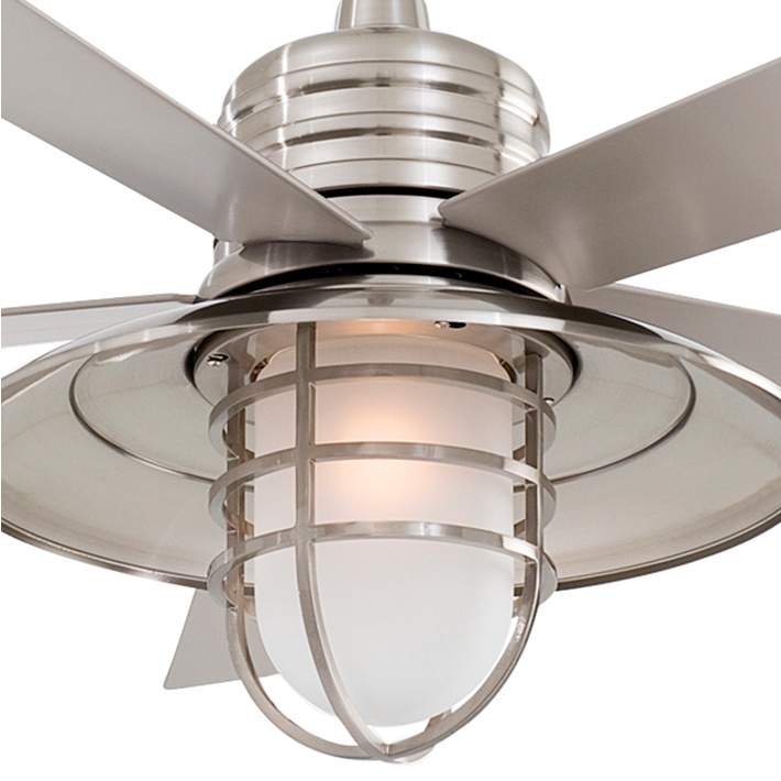 54 Minka Aire Rainman Brushed Nickel Cage Wet Led Ceiling Fan 559f0 Lamps Plus - 54 Rainman 5 Blade Outdoor Ceiling Fan Light Kit Included