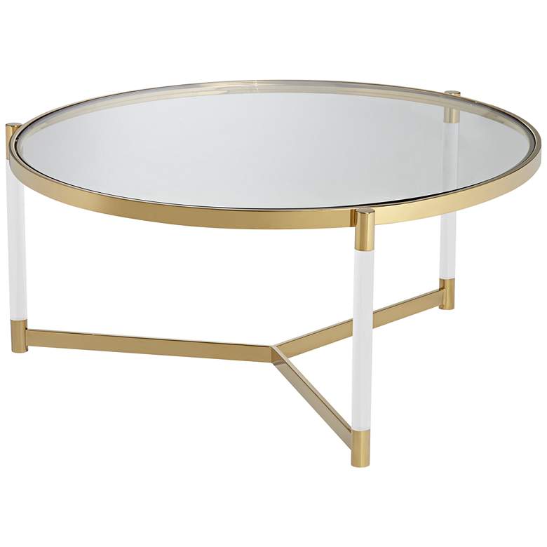 Stefania 36&quot; Wide Gold and Acrylic Modern Coffee Table more views