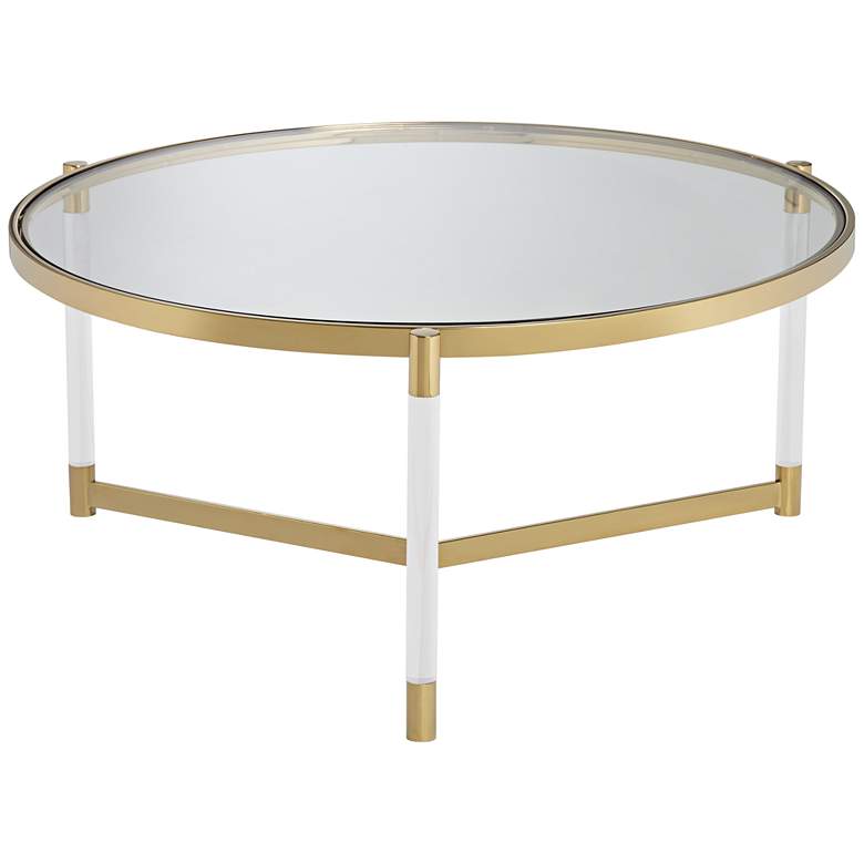 Stefania 36&quot; Wide Gold and Acrylic Modern Coffee Table more views
