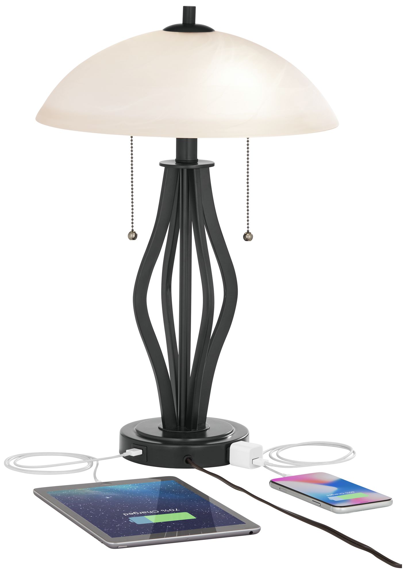 Heather Glass Shade Accent Table Lamp with USB Port Set of 2 - #55K90 | Lamps Plus