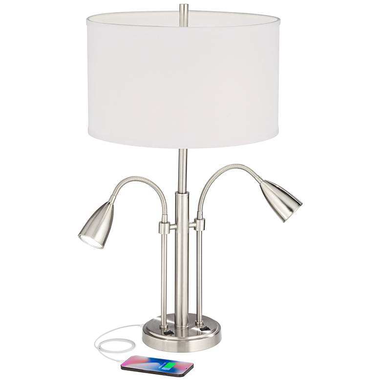 Image 3 Wagner Brushed Nickel Gooseneck Table Lamp with USB Port more views