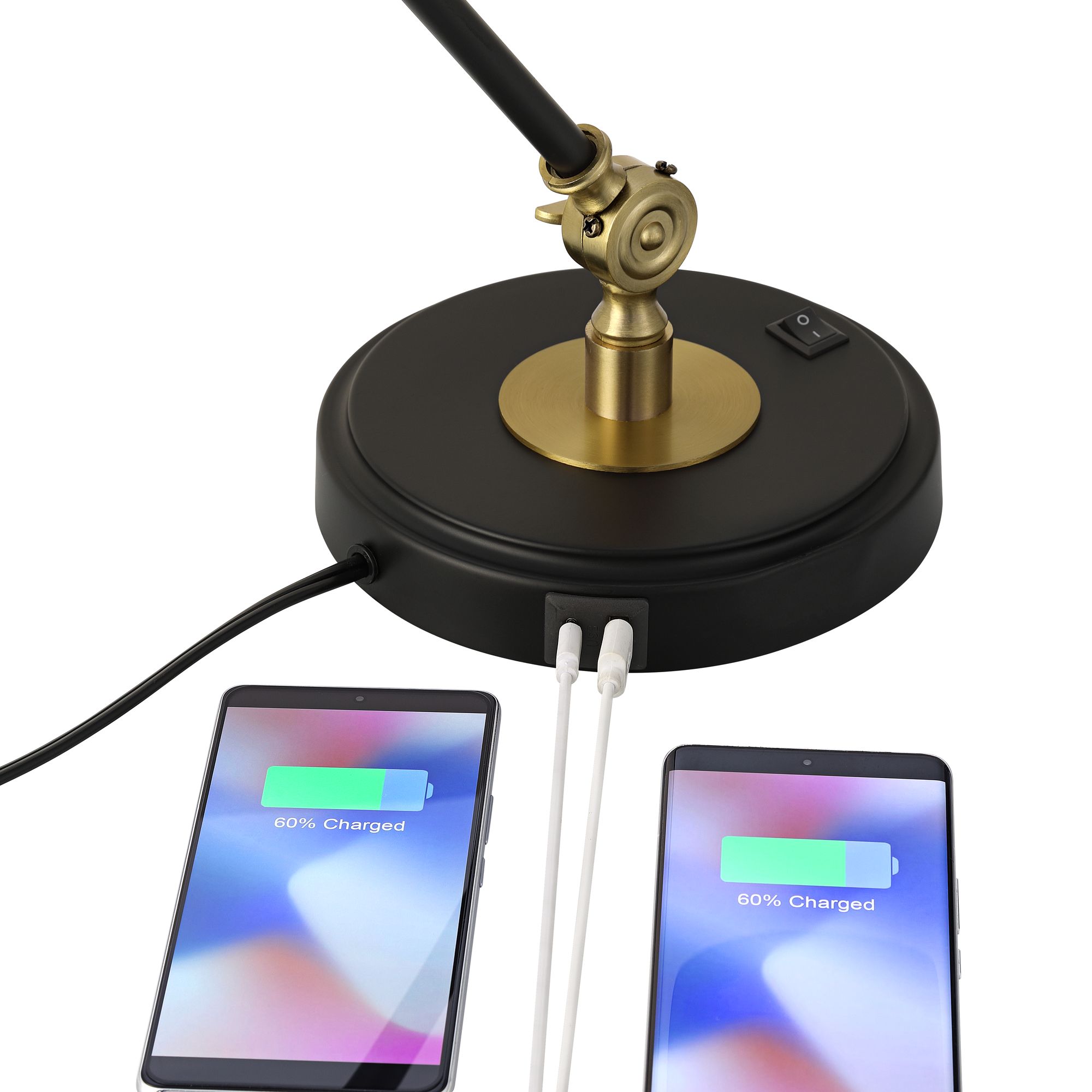 Wray Black Antique Brass Adjustable Desk Lamp with USB Port 56F23