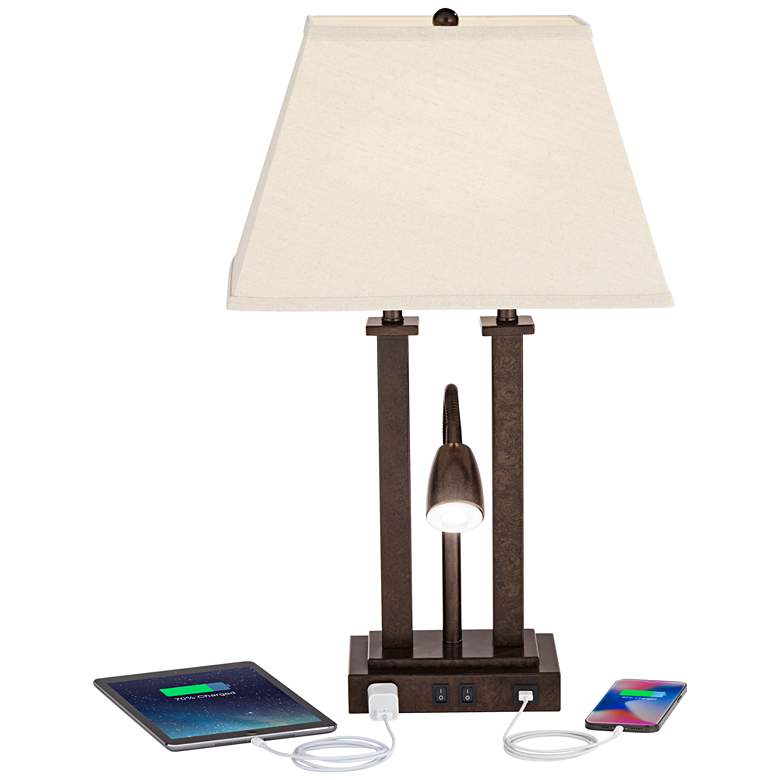 Deacon Bronze Gooseneck Desk Lamp with USB Port and Outlet more views