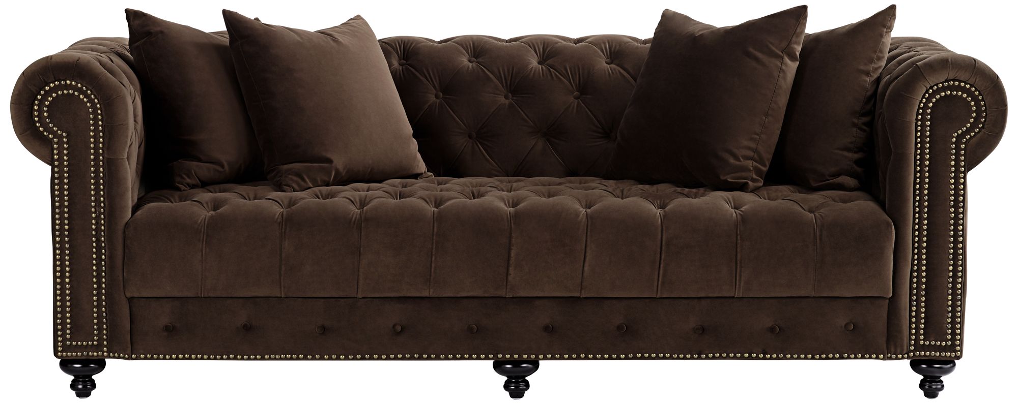 Jules 90"W Chocolate Brown Velvet Tufted Chesterfield Sofa - #58J03