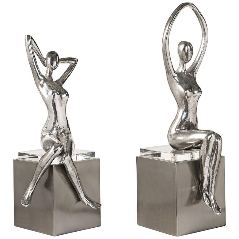 Jaylene 18 1/4&quot; High Tarnished Silver 2-Piece Statue Set more views