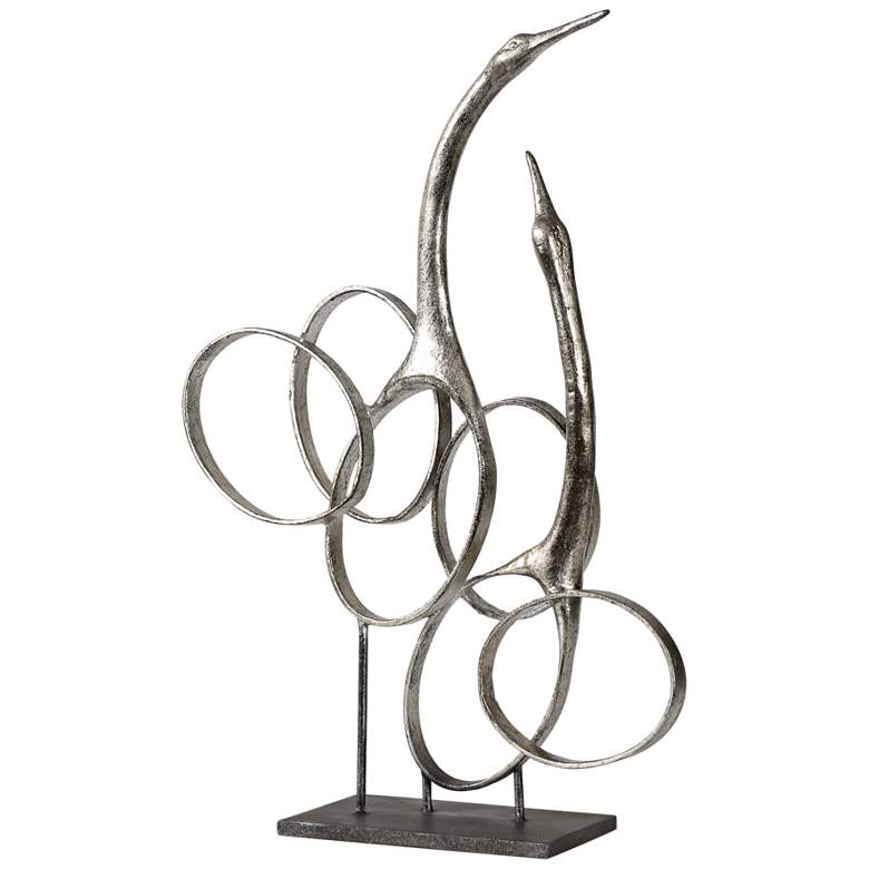 Admiration 19 1/4&quot; High Silver Leaf Modern Birds Statue more views