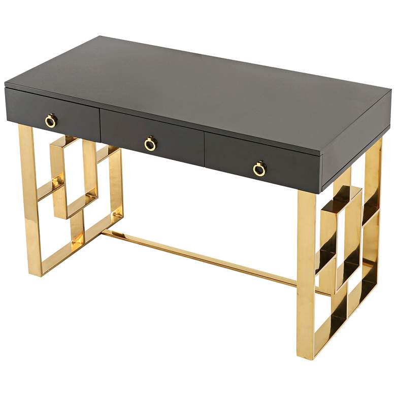 Audrey 47 1/4&quot; Wide Gray Lacquer and Gold 3-Drawer Luxe Desk more views