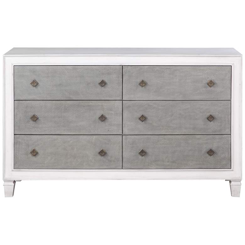 Katia 66&quot; Wide Rustic Gray and White 6-Drawer Dresser more views