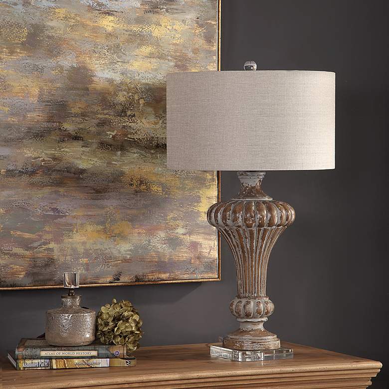 Uttermost Treneece Aged Pecan with Antique Gray Table Lamp more views
