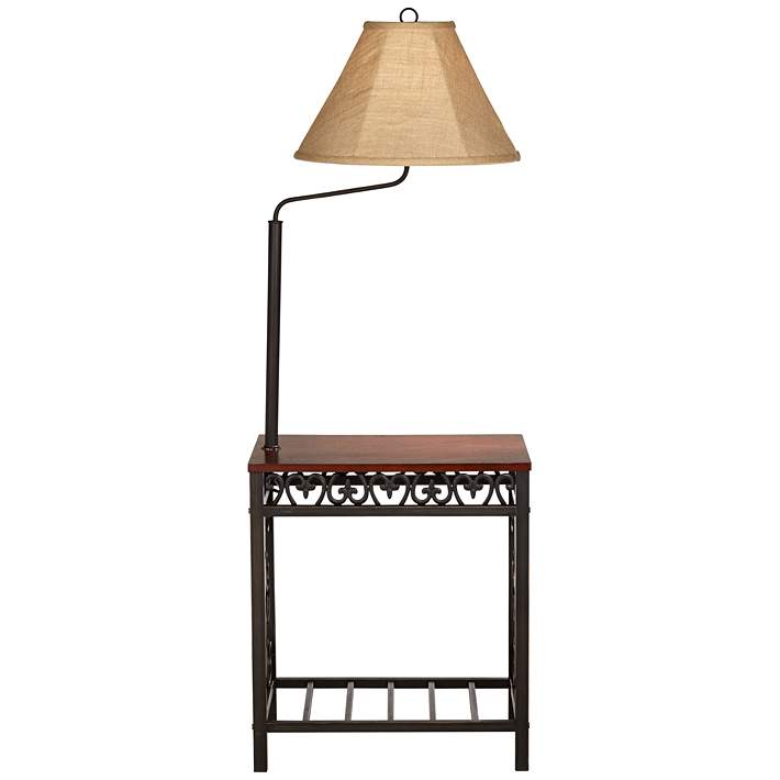 Travata Cherry Wood End Table With, Brightech Madison Led Floor Lamp Swing Arm Lamp