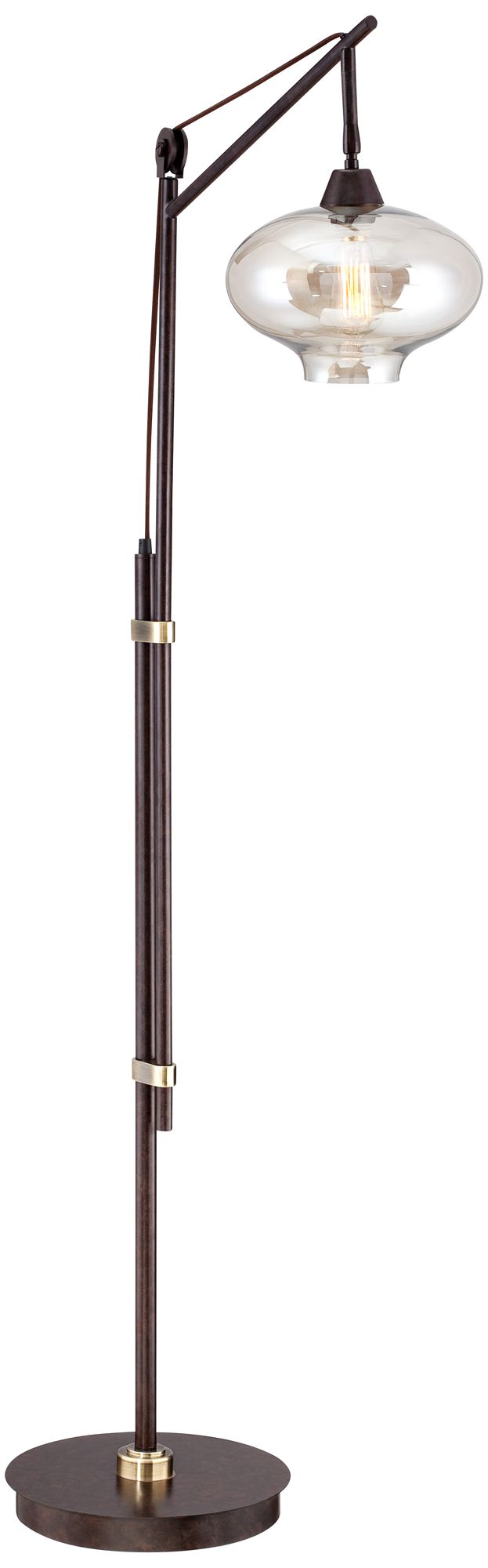 Calyx Industrial Cognac Glass and Bronze LED Floor Lamp 5Y578