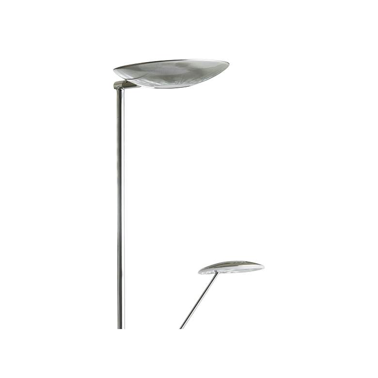 Image 2 Mother and Son Satin Chrome Metal LED Torchiere Floor Lamp more views
