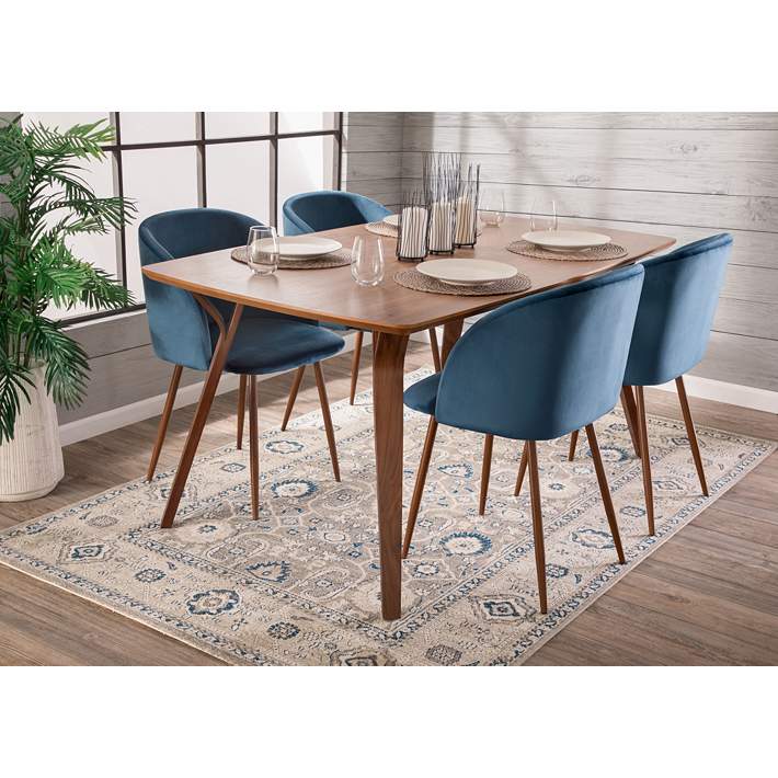 Fran Blue Velvet And Walnut Dining, Blue Velvet Chairs Dining