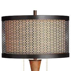 Hunter Bronze Cherry Wood 2-Light Table Lamp With Black Round Riser more views