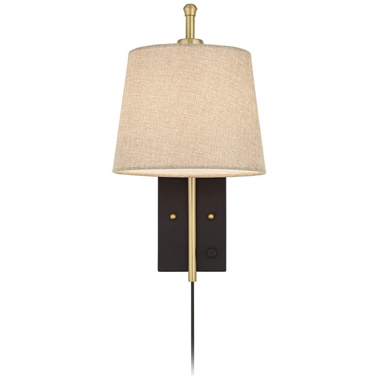 Chester Antique Brass and Black Swing Arm Plug-In Wall Lamp more views