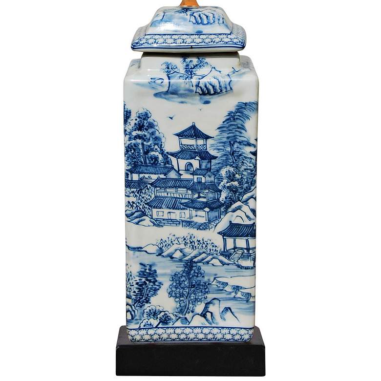 Image 4 Ari Chinoiserie Blue and White Square Jar Table Lamp more views