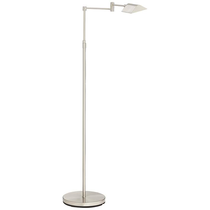 Zema Brushed Nickel Swing Arm Led Light, Pharmacy Floor Lamp With Adjustable Arm And Shade