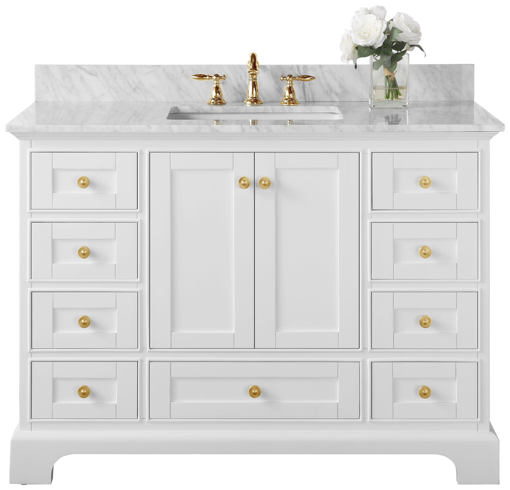 Audrey 48"W White Marble Gold Hardware Single Sink Vanity 62X10