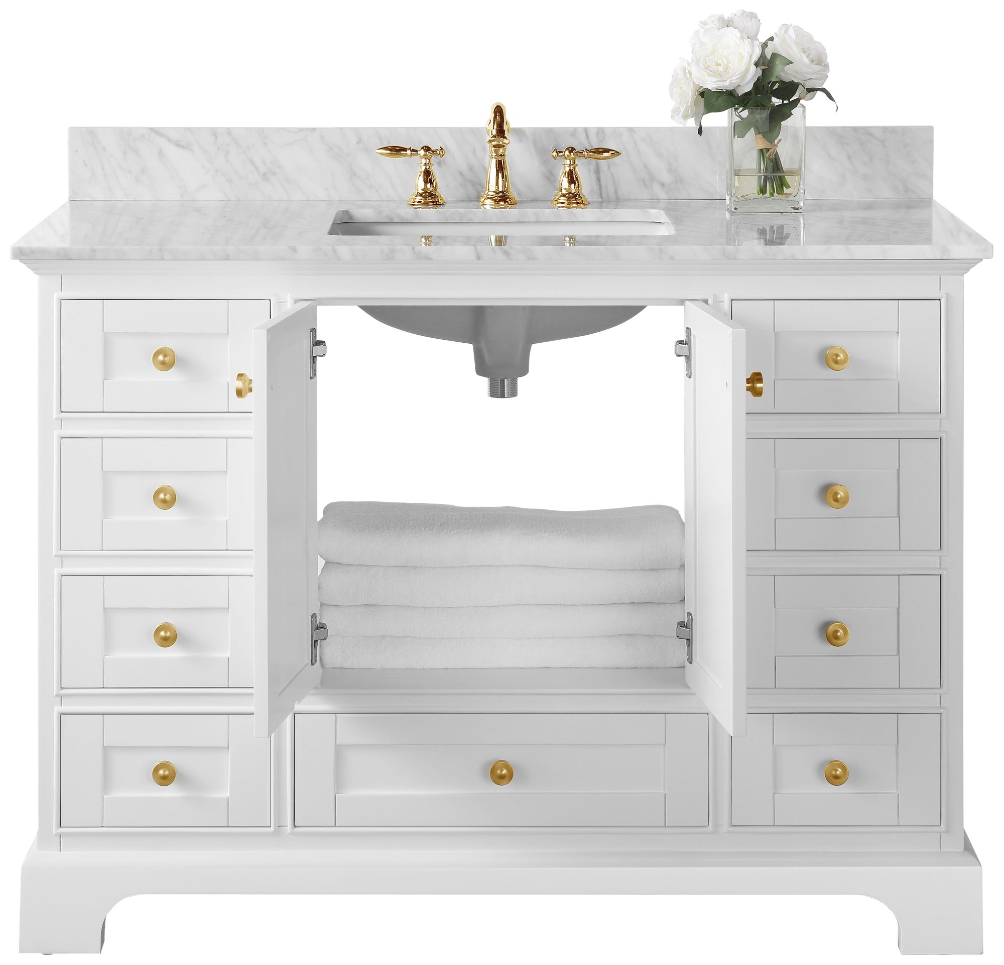 Audrey 48"W White Marble Gold Hardware Single Sink Vanity 62X10