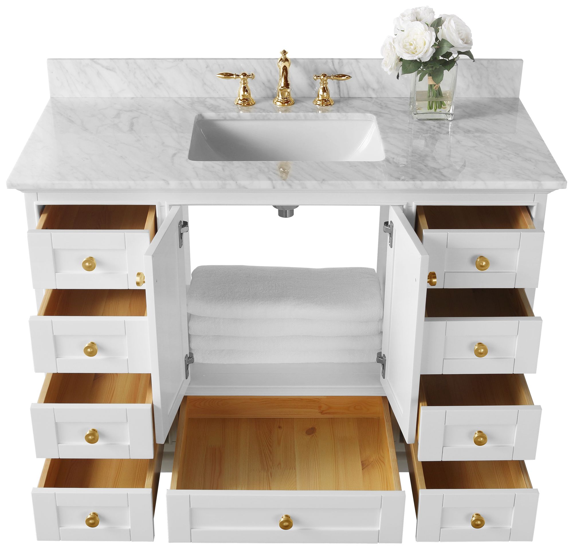 Audrey 48"W White Marble Gold Hardware Single Sink Vanity 62X10